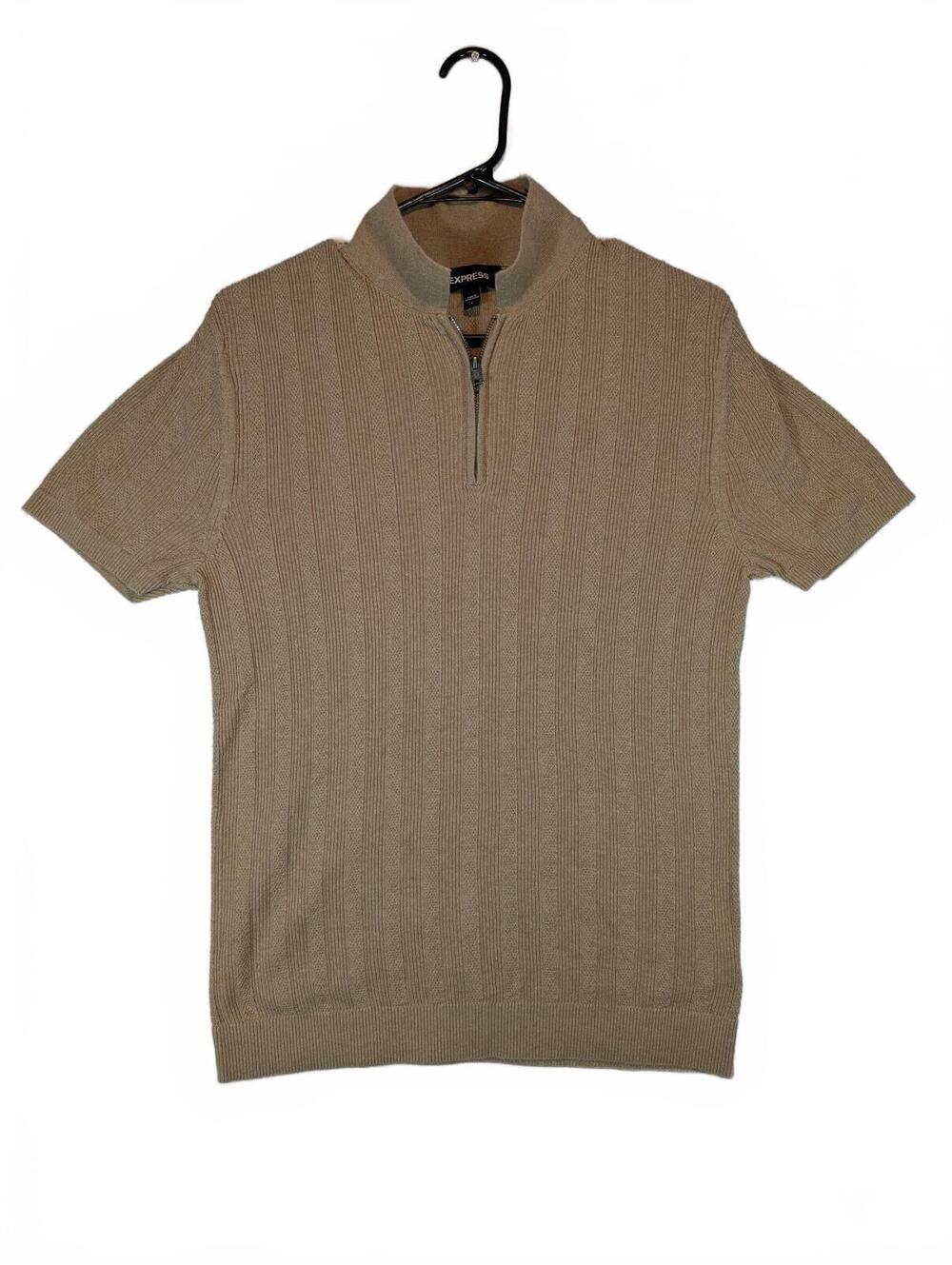 Express Quarter Zip Ribbed Knit Short Sleeve Cotton Pullover Sweater Mens Small
